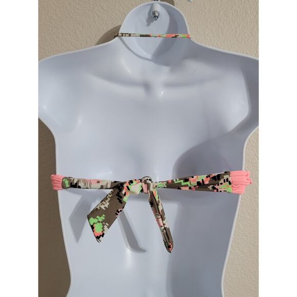 Gossip Tan Orange Geo Print Bandeau Bikini Top Small Padded Braided Sides - Picture 3 of 6